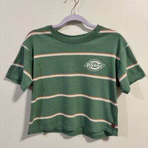 Dickie's Ivy-Green Striped Cotton (Cropped) Oversized Tee - Medium